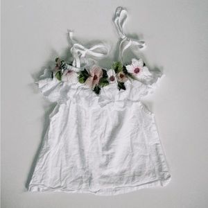 Girls white tank blouse with embroidered flowers and eyelet detailing | size xs